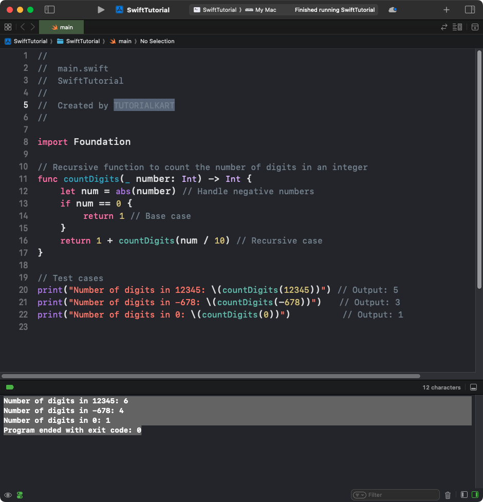 Swift Program to Count Number of Digits in an Integer using Recursion